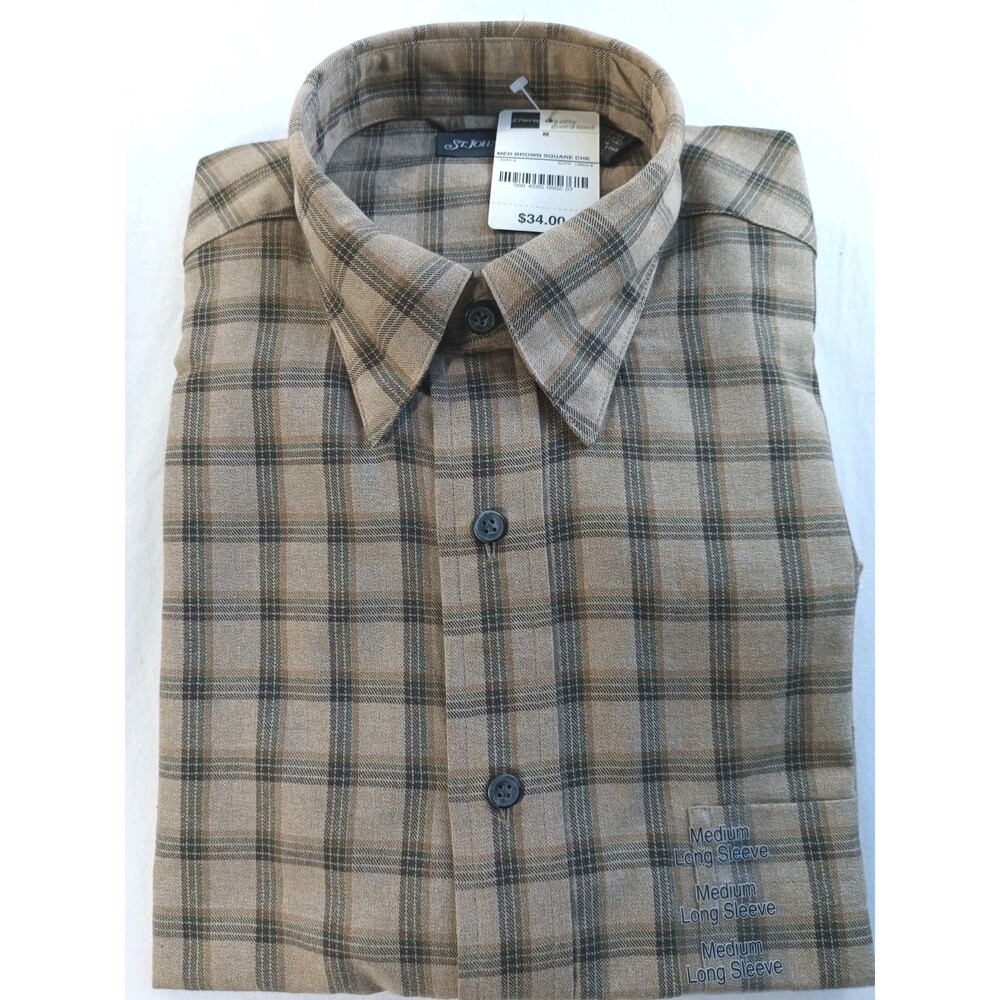St Johns Bay Shirt New Beige Striped Medium Long Sleeve
